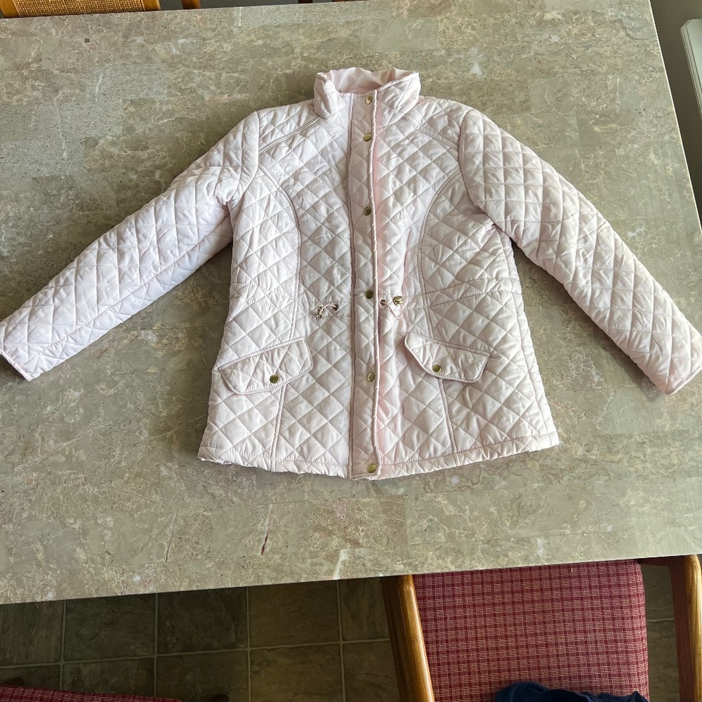 Jason Maxwell Baby Pink Quilted Waterproof Jacket Rose Gold Buttons Medium